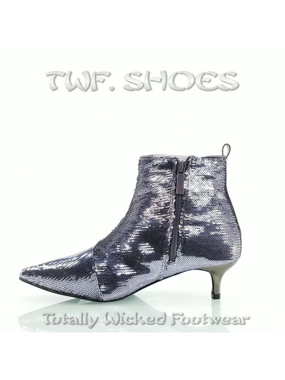 Size 8 Pewter Sequin Kitten Heels Ankle Boots - Picture 2 of 6